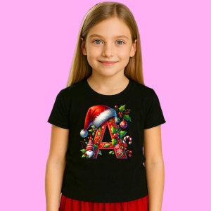 Tricou A Litere Craciun Cu Spiridus Si Caciula Mos, din bumbac 100% Copii | Dama | Barbat