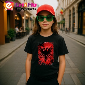Tricou Albania Steag Splash Art, Copii | Dama | Barbat, culoare negru - Img 7