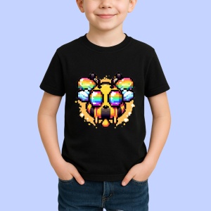 Tricou Albina pixel art stil retro cu fundal portocaliu Copii | Dama | Barbat, culoare negru