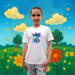 Tricou Alfabet Cifra 7 cu Lilo si Stitch albastru, veselie mare, Alb, Unisex Dama si Barbat | Copii - Img 7
