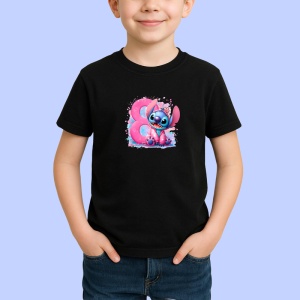 Tricou Alfabet Cifra 8 cu Stitch Roz fericit, explozie de culori, Negru, Unisex Dama si Barbat | Copii - Img 2