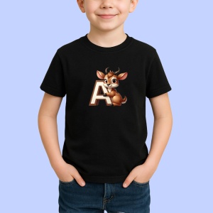 Tricou Alfabet Litera A cu animal Antilop Antilopa, Negru, Unisex Dama si Barbat | Copii - Img 2