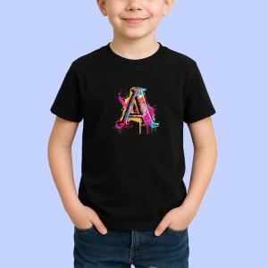 Tricou Alfabet Litera A cu graffiti, design exploziv, arta urbana, Negru, Unisex Dama si Barbat | Copii - Img 2