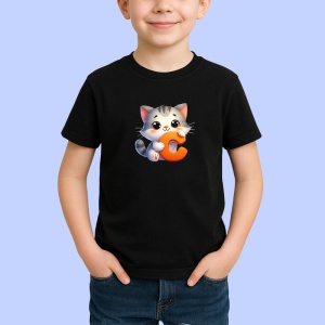 Tricou Alfabet Litera C cu animal Cat Pisica, Negru, Unisex Dama si Barbat | Copii - Img 2