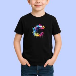 Tricou Alfabet Litera C cu graffiti, design exploziv, arta urbana, Negru, Unisex Dama si Barbat | Copii - Img 2