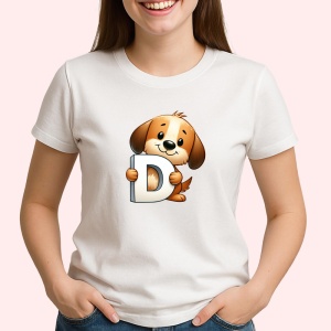 Tricou Alfabet Litera D cu animal Dog Caine , Alb, Unisex Dama si Barbat | Copii - Img 2