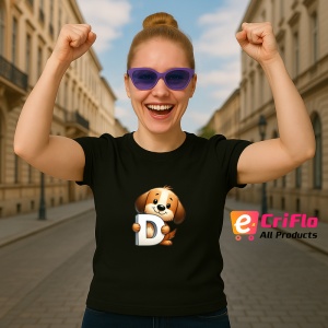 Tricou Alfabet Litera D cu animal Dog Caine, Negru, Unisex Dama si Barbat | Copii - Img 3