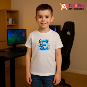 Tricou Alfabet Litera E cu Lilo si Stitch albastru, veselie mare, Alb, Unisex Dama si Barbat | Copii - Img 7