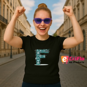 Tricou Alfabet Litera F cu circuite, cyber, tehnologie, Negru, Unisex Dama si Barbat | Copii - Img 3