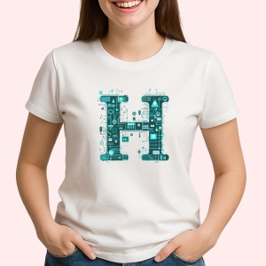 Tricou Alfabet Litera H cu circuite, cyber, tehnologie, Alb, Unisex Dama si Barbat | Copii