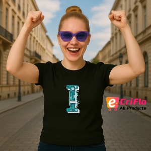 Tricou Alfabet Litera I cu circuite, cyber, tehnologie, Negru, Unisex Dama si Barbat | Copii - Img 3