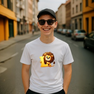 Tricou Alfabet Litera L cu animal Lion Leu, Alb, Unisex Dama si Barbat | Copii - Img 4