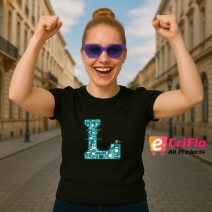 Tricou Alfabet Litera L cu circuite, cyber, tehnologie, Negru, Unisex Dama si Barbat | Copii - Img 3