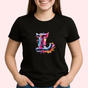Tricou Alfabet Litera L cu graffiti, design exploziv, arta urbana, Negru, Unisex Dama si Barbat | Copii