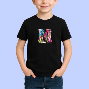 Tricou Alfabet Litera M cu graffiti, design exploziv, arta urbana, Negru, Unisex Dama si Barbat | Copii - Img 2