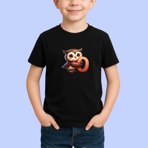 Tricou Alfabet Litera O cu animal Owl Buftinita, Negru, Unisex Dama si Barbat | Copii - Img 2
