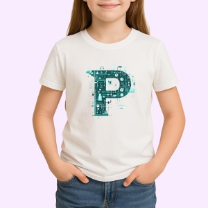 Tricou Alfabet Litera P cu circuite, cyber, tehnologie, Alb, Unisex Dama si Barbat | Copii - Img 2
