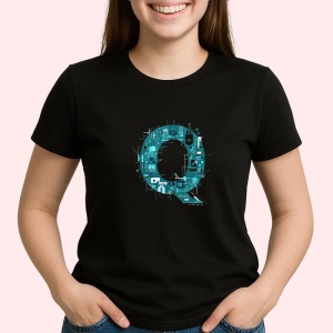 Tricou Alfabet Litera Q cu circuite, cyber, tehnologie, Negru, Unisex Dama si Barbat | Copii