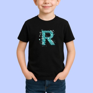 Tricou Alfabet Litera R cu circuite, cyber, tehnologie, Negru, Unisex Dama si Barbat | Copii - Img 2