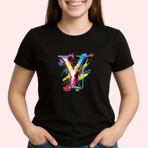 Tricou Alfabet Litera Y cu graffiti, design exploziv, arta urbana, Negru, Unisex Dama si Barbat | Copii