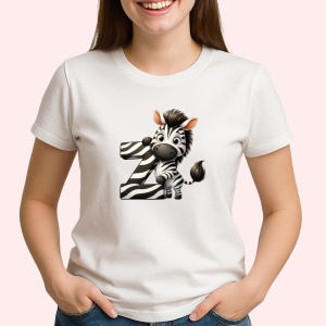 Tricou Alfabet Litera Z cu animal Zebra , Alb, Unisex Dama si Barbat | Copii - Img 2
