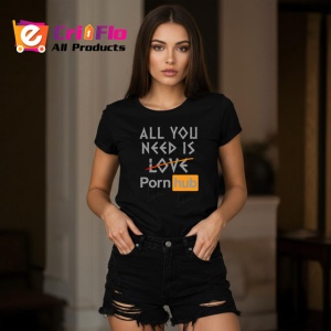 Tricou All You Need Is Love Porn Hub Parodie, din bumbac 100%, tricou negru Dama | Barbat - Img 3