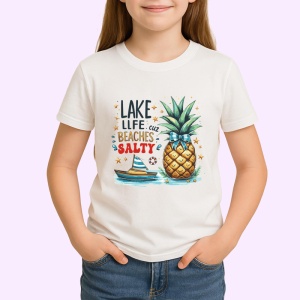 Tricou Ananas cu palmier si barca text lake life beaches salty Copii | Dama | Barbat Barbat