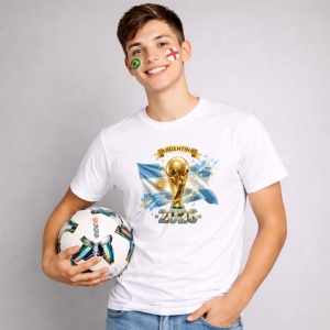 Tricou Argentina World Cup 2026 Fifa V2, din bumbac 100%, tricou alb, Copii | Dama | Barbat - Img 3