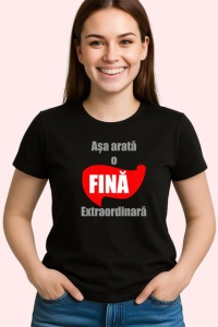 Tricou Asa Arata O Fina Extraordinara Text Rosu V2, din bumbac 100%, tricou negru Dama | Barbat - Img 2