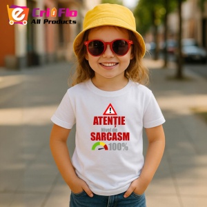 Tricou Atentie Nivel De Sarcasm 100 La Suta, din bumbac 100% , tricou alb pentru Copii | Dama | Barbat - Img 5