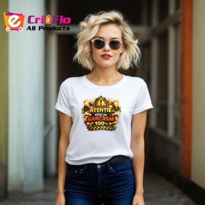 Tricou Atentie Nivel De Sarcasm 100 Suta Avertizare, din bumbac 100% , tricou alb pentru Copii | Dama | Barbat - Img 8