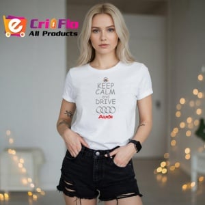 Tricou Audi Logo Inele Masina, din bumbac 100% , tricou alb pentru Dama | Barbat - Img 3