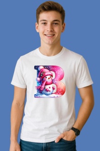 Tricou B Litera Craciun Roz Cu Om De Zapada Fulgi De Zapada, din bumbac 100% Copii | Dama | Barbat