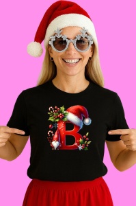 Tricou B Litere Craciun Cu Spiridus Si Caciula Mos, din bumbac 100% Copii | Dama | Barbat - Img 3