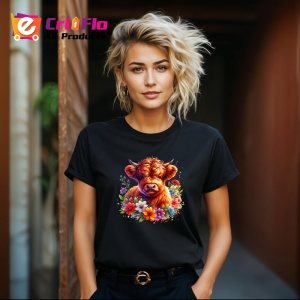 Tricou Baby cow with daisies, vitel printre margarete, Copii | Dama | Barbat , tricou negru - Img 8