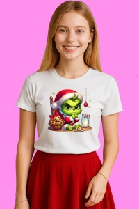 Tricou Baby Grinch Gingerbread Bowl, din bumbac 100%, tricou alb, Copii | Dama | Barbat - Img 3