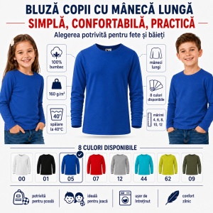 Tricou Băieți Mânecă Lungă din Bumbac 100% bluza simpla copii - Img 5