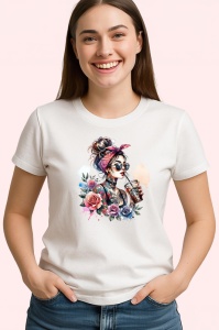 Tricou bandana girl drinking coffee, fata cu bandana si cafea, Copii | Dama | Barbat