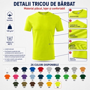 Tricou Bărbat, 100% Bumbac, 145 g/m², Guler Rotund, 26 Culori, Mărimi S–3XL - Img 4