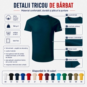Tricou Bărbat 819 Epic, 100% Bumbac Organic, 160 g/m², Guler Rotund, 14 Culori, Mărimi S–3XL - Img 3