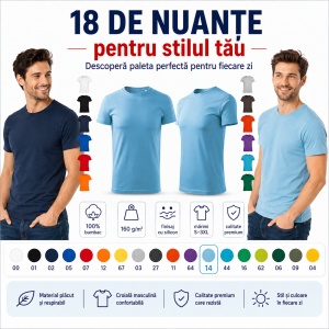 Tricou Bărbat Basic Free, 100% Bumbac, Guler Rotund, Croială Tubulară, S–3XL, 18 Culori - Img 7