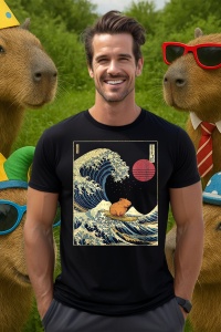Tricou Barbat CapyBara - Surfing, stil Japonez - Img 4