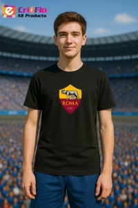Tricou barbat cu logo stema AS Roma Italia , din bumbac 100% - Img 3
