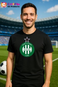 Tricou barbat cu logo stema AS Saint-Étienne Franta , din bumbac 100% - Img 5