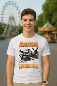 Tricou Barbat Tralalero Tralala cu personajul Bombardino Crocodilo - Italian Brainrot Meme - Img 5