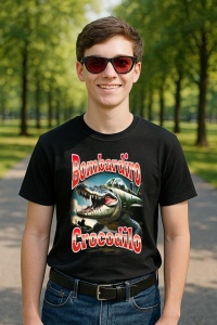 Tricou Barbat Tralalero Tralala cu personajul Bombardiro Bombardino Crocodilo Funny Italian Brainrot Meme