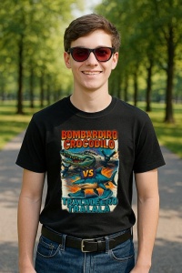 Tricou Barbat Tralalero Tralala cu personajul Bombardiro Crocodilo VS Tralalero Tralala - Italian Brainrot