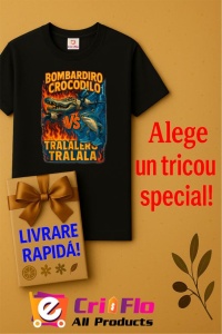Tricou Barbat Tralalero Tralala cu personajul Bombardiro Crocodilo VS Tralalero Tralala - Italian Brainrot (1) - Img 6