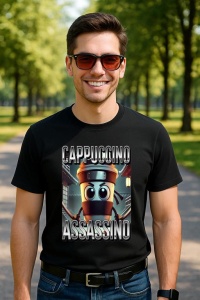 Tricou Barbat Tralalero Tralala cu personajul Cappuccino Assassino Coffee Lovers Italian Brainrot Meme - Img 4