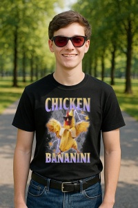 Tricou Barbat Tralalero Tralala cu personajul Chicken Bananini - Italian Brainrot Meme Gen Z - Img 2